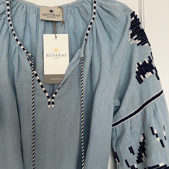 NWT Benaras by Citrus Embroidered Caftan Dress Size XS Linen - Picture 4 of 12
